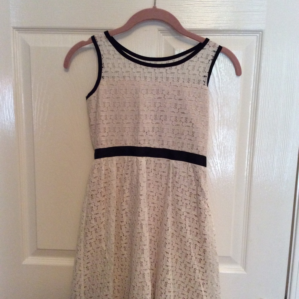 Sally Miller couture off white lace black trim